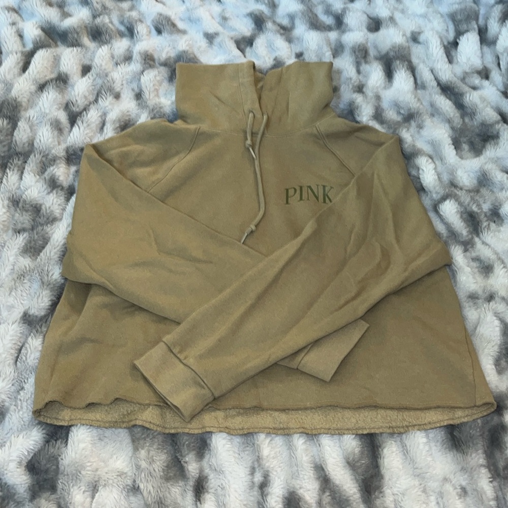 Pink Olive Green Cropped Hoodie